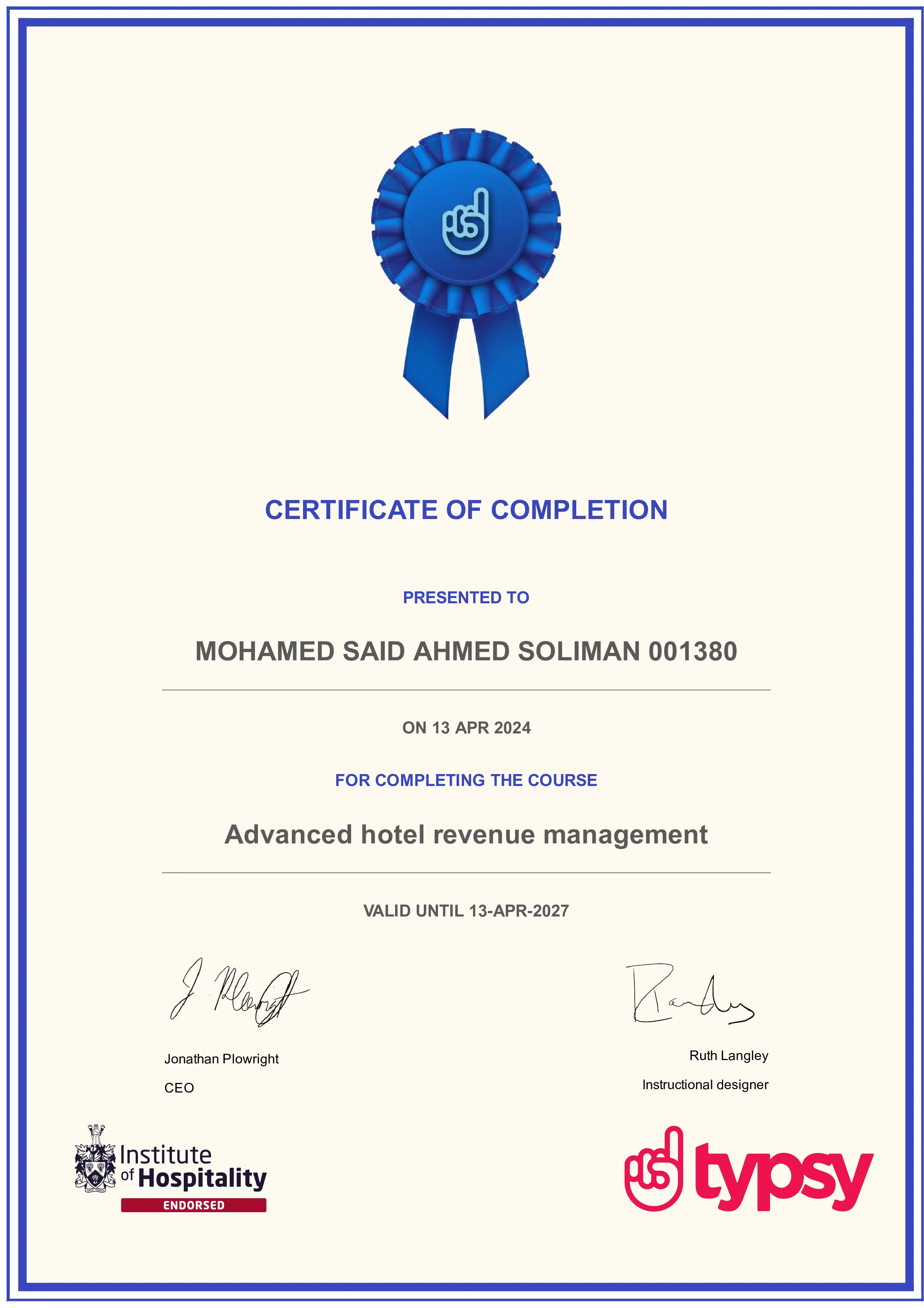 Advanced hotel revenue management certificate