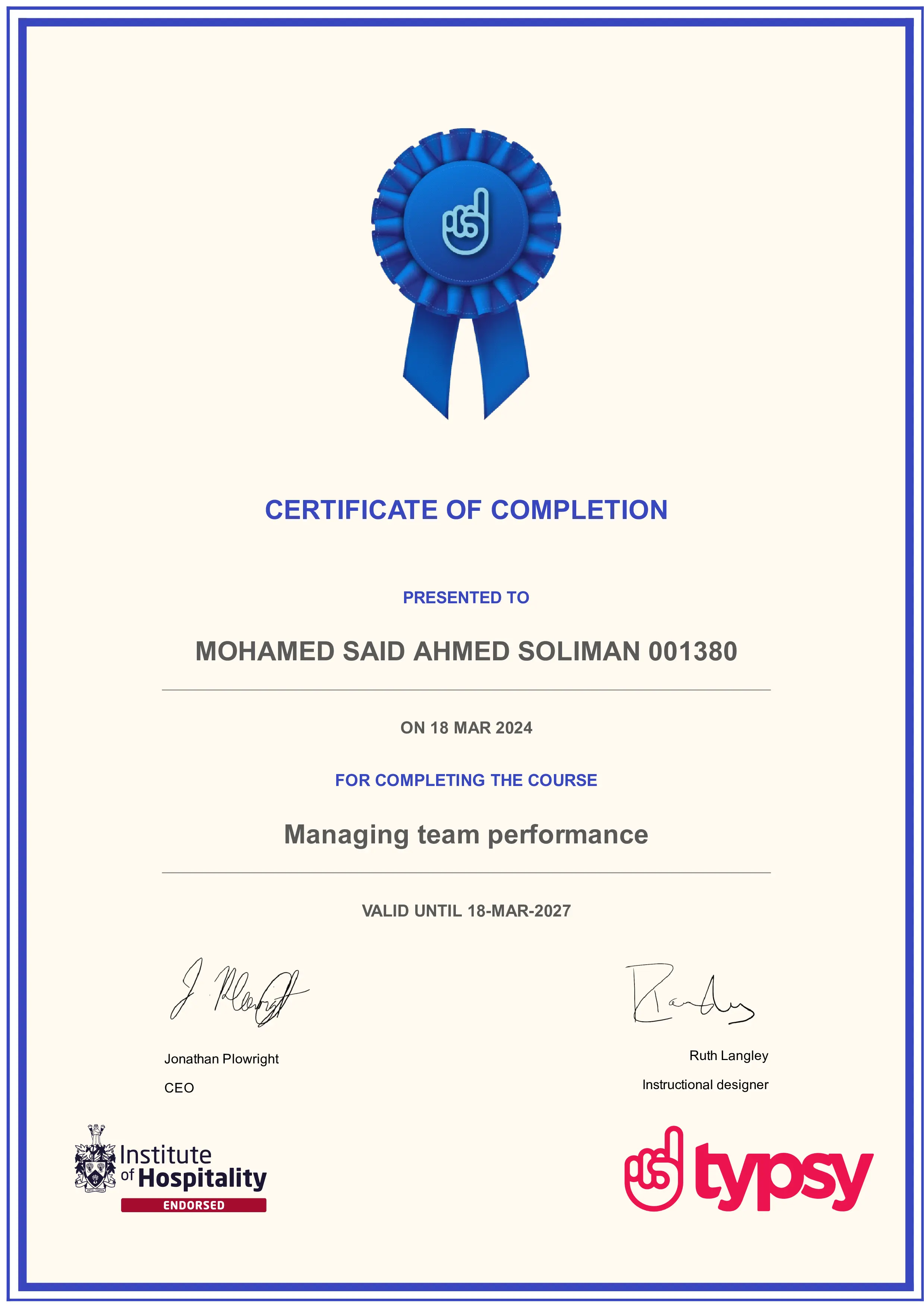 Managing team performance certificate