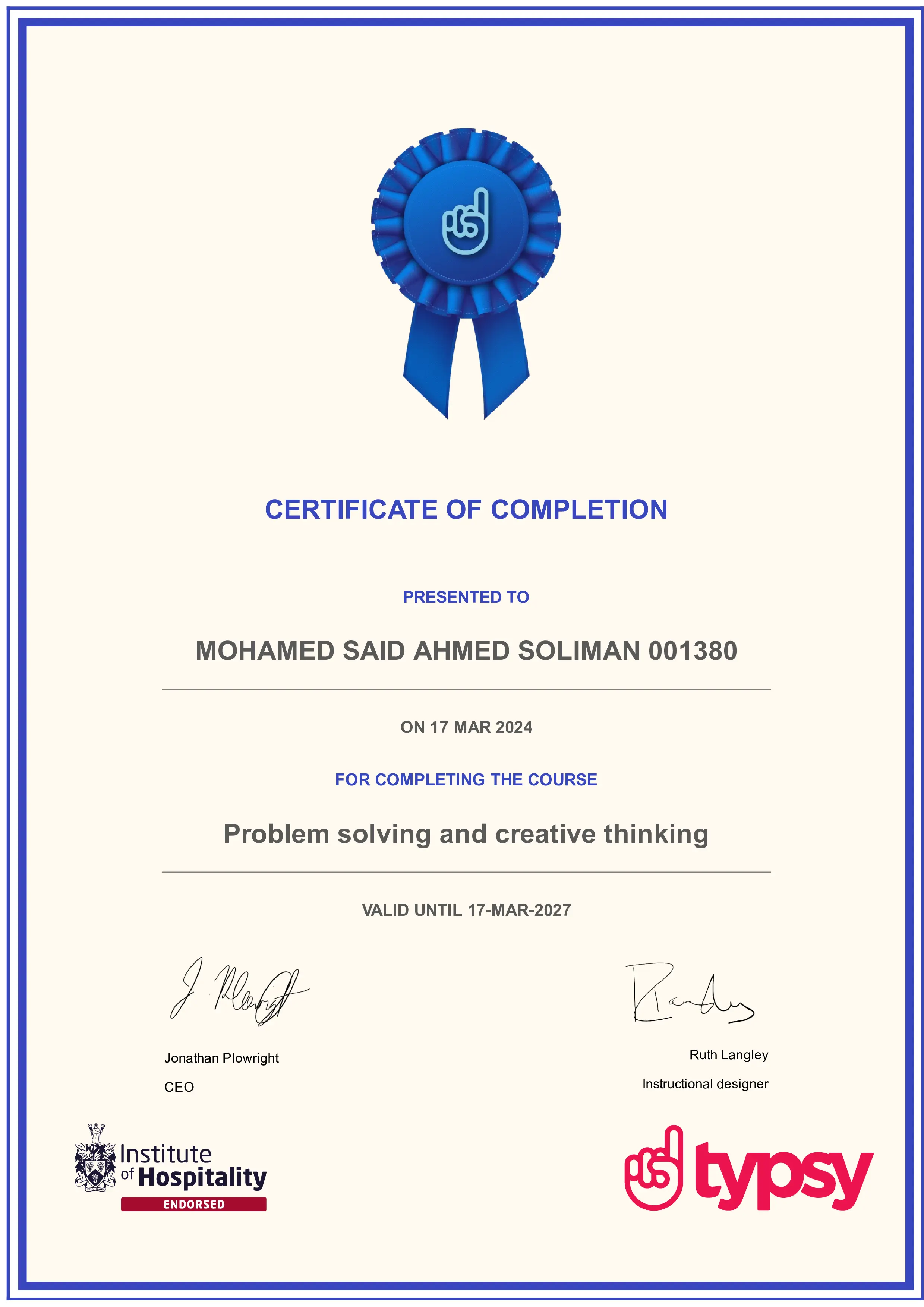 Problem solving and creative thinking certificate